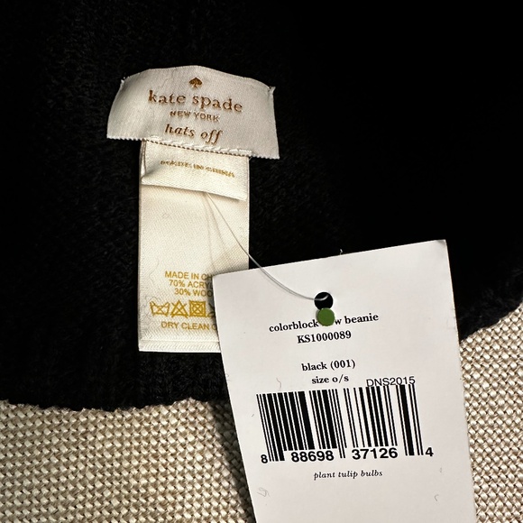 NWOT Kate Spade Winter Knit Hat Colorblock Bow Beanie Black White One Size - Picture 5 of 6